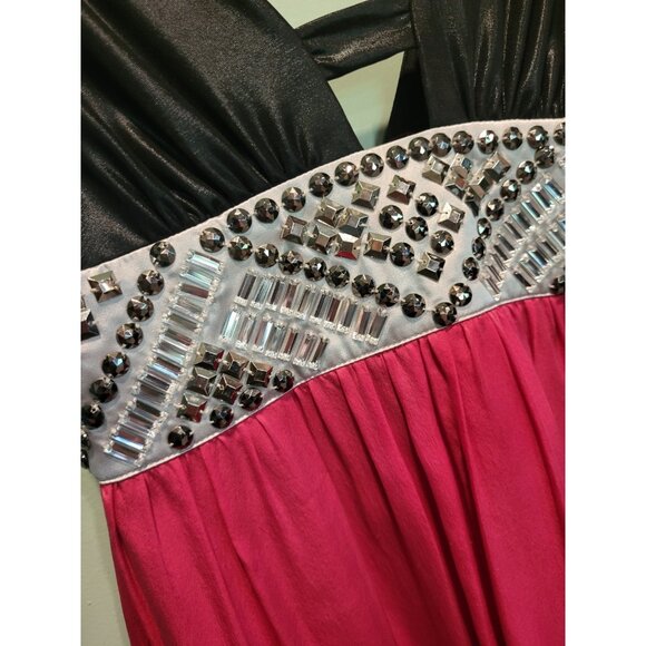 Y2K Bebe Pink Black Sleeveless Beaded V Neck Mini Dress Sz XS - Picture 3 of 8